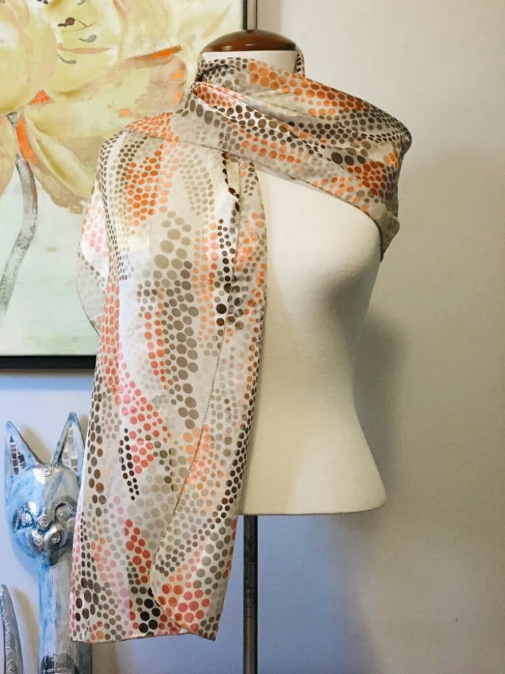 Korean Silk Feel Polka Dot Scarf Blue White OS